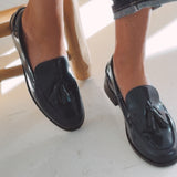 ZOHRA DARK BLUE FRINGE LOAFERS