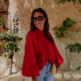 PARADISE RED OPEN BACK BLOUSE