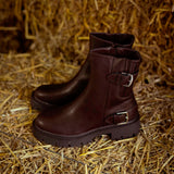 ILONA BROWN LEATHER BELT BOOTS