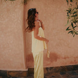DINA YELLOW SATIN TWO-PIECE SET