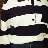 AVENIS DARK BLUE/ECRU STRIPED POLO KNIT SWEATER
