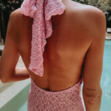 SAN PANCHO LIGHT PINK LACE HALTER DRESS