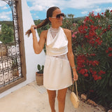 MIJAS ECRU LACE SATIN DRESS
