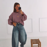 SEVERINE BORDEAUX/PINK STRIPED SWEATER
