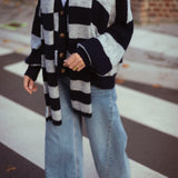 LOST IN THE CITY DARK BLUE/GREY CARDIGAN WITH SCARF