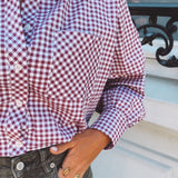 GRACELYN BORDEAUX CHECKERED BLOUSE