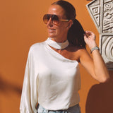 LEONA ECRU ONE SHOULDER BLOUSE
