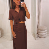 ISOLDE BROWN LINEN TWO-PIECE SET