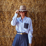 NEVADA BLUE STRIPED POCKET BLOUSE