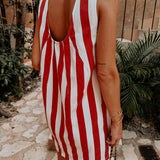SOL, MAR Y TU RED/WHITE STRIPED DRESS