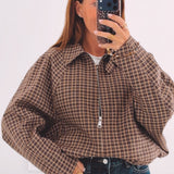 MAISIE BEIGE CHECKERED ZIP JACKET