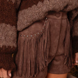 EDNA BROWN SUEDE FRINGE SHORT