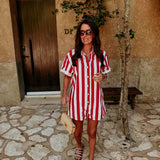 ILUSION RED/WHITE STRIPED PLAYSUIT