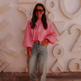PARADISE PINK OPEN BACK BLOUSE