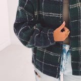 ODETTE DARK BLUE/GREEN CHECKERED TEDDY JACKET