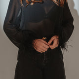 BORN TO PARTY BLACK FEATHER BLOUSE