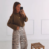 SOFIE KHAKI CUT-OUT SWEATER