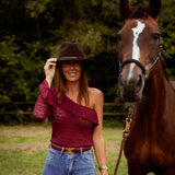 AUBURN BORDEAUX LACE ONE SHOULDER TOP