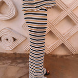 KAWTAR DARK BLUE STRIPED CROCHET TWO-PIECE SET