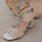 GITANA DARK BEIGE LINEN HEELS