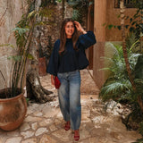 PARADISE DARK BLUE OPEN BACK BLOUSE