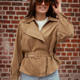 WHISPERING WIND BEIGE BELT SUEDE JACKET