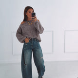 CAMILLE TAUPE CUT-OUT PULLOVER
