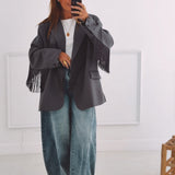 PRE-ORDER JOLENE DARK GREY FRINGE BLAZER