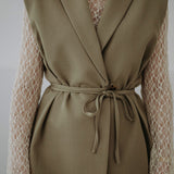 JULIE KHAKI SLEEVELESS BLAZER
