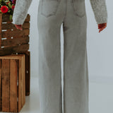 GREY MID WAIST WIDE LEG JEANS 2971-3
