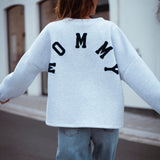 MOMMY GREY SWEATER - DARK BLUE LETTERS