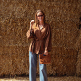 BRONCO BROWN SUEDE FLOWER JACKET