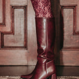 FESTIVE BORDEAUX LEATHER HEEL BOOTS