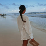 VAMOS A LA PLAYA WHITE LINEN DRESS