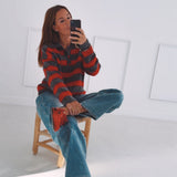 HYACINTH GREY/RED STRIPED KNITTED PULLOVER