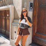 ROWENA KHAKI STRIPED T-SHIRT