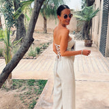 ZAYLA BEIGE FLOWER STRAPLESS JUMPSUIT