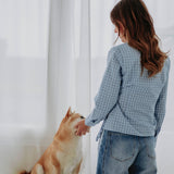 LIESELOT LIGHT BLUE CHECKERED WRAP BLOUSE