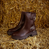 ILONA BROWN LEATHER BELT BOOTS