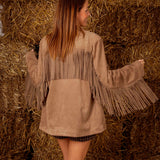 ELTHA TAUPE SUEDE FRINGE BLAZER