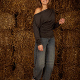 WAVERLY DARK GREY DRAPED LONGSLEEVE SHIRT