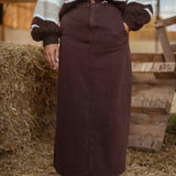 BROWN LONG DENIM SKIRT Q143-C