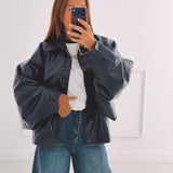 AMELIE DARK BLUE SHINY LEATHER JACKET