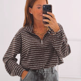 EMILIA BROWN/GREY STRIPED SWEATER