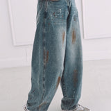 BLUE PAINT SPLATTER BALLOON JEANS A5220