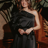 FABULOUS BLACK SATIN ONE SHOULDER DRESS