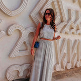 LAYALI BEIGE STRIPED TWO-PIECE SET