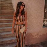 SELOUANE BROWN/KHAKI CROCHET TWO-PIECE SET