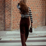 ADELAIDE BROWN STRIPED POLO SWEATER