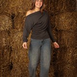 WAVERLY DARK GREY DRAPED LONGSLEEVE SHIRT